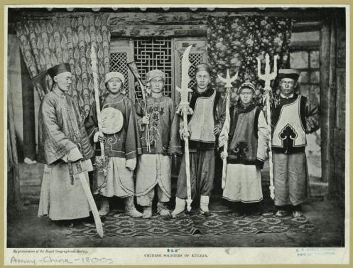 “Chinese soldiers of Kuldja.” (1902). Royal Geographical Society. Source: http://chinesemartialstudies.com/2013/05/27/through-a-lens-darkly-12-the-chinese-martial-arts-and-local-government-yamen-runners-clerks-jailers-and-executioners/