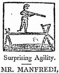 1807 depiction of Manfredi on tightrope with balancing pole